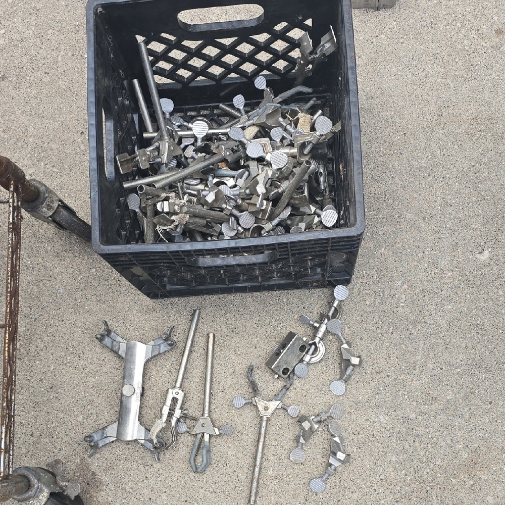 Laboratory Equipment. Assorted Metal Hardware Pieces Burtte Holders, burettes